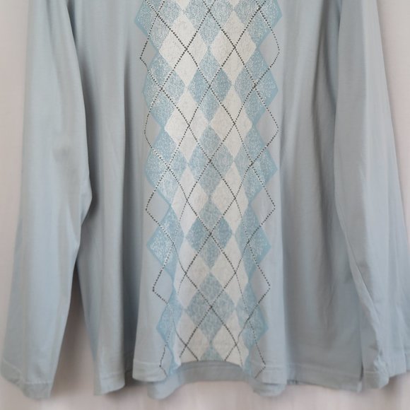 NWT PRINGLE Unisex Sky Blue Argyle Long Sleeve Cotton Top Size XXL - Picture 8 of 10